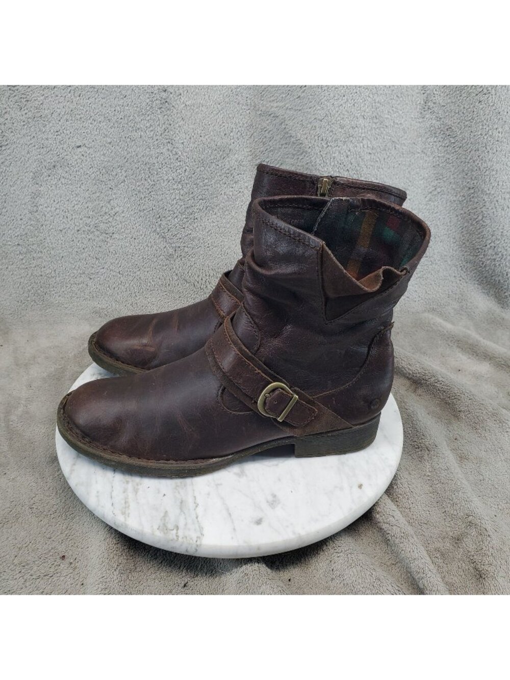 Born Shoes Womens Size 7 Brown Leather Virgo Buckle Strap Boots *Read*